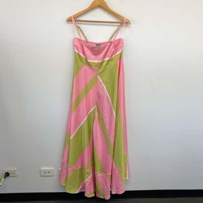 YH & Co Green Pink Pattern Maxi Dress  Size 14 