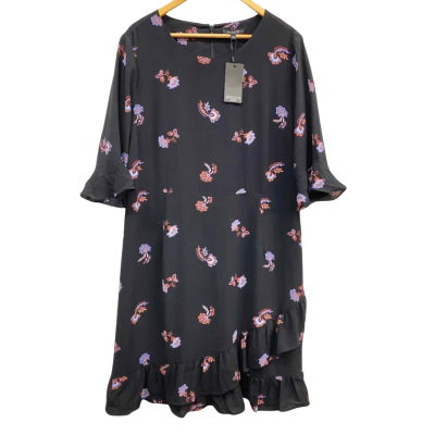 Basque Black Floral Shortsleeve Dress Size 18