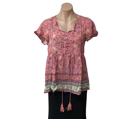 New U Collection Womens Size 8 Pink / Blue /  Green / Mustard Floral Short Sleeve Top