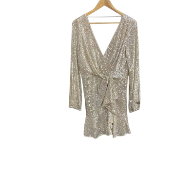 Forever New Womens  Size 12 Cece Sequin Flip Dress Silver 