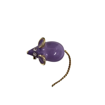  Womens Gold Tone Mouse Brooch with Purple Enamel and Diamante eyes