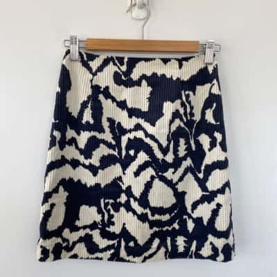 Gorman Blue White Print Texta Mountain Corduroy Mini Skirt Size 6 