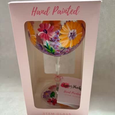 Hand painted stem glass still in box - Lynsey Johnstone