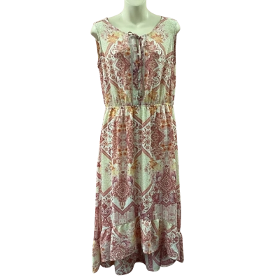Rockmans Hi Lo Tie Maxi Dress Size 12 Pink Tile