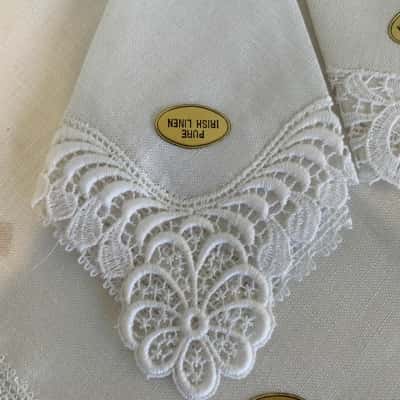 3  Vintage Irish Linen and Lace Handkerchiefs
