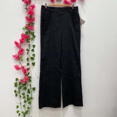 DKNY Womens Mid Rise Wide Leg Pants Size 8 Black  