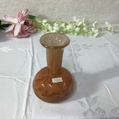 Vintage Mtarfa Burnt Orange / Green Pattern Glass Vase