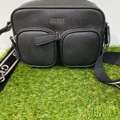 Black Guess Factory Hailley double pocket crossbody bag