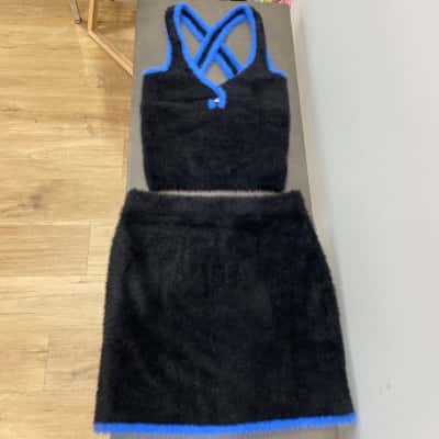 The Wolf Gang Womens Estie Knit Cami & Mini Skirt Set Size L Black  / Blue 