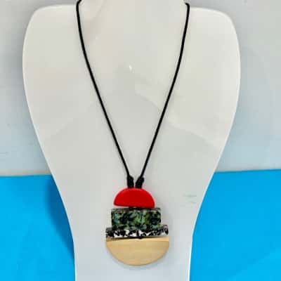 Modern Statement Red/ Black/White Adjustable Leather Necklace 