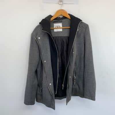 Zara Grey Black Kood Front Zip Jacket  Size S 