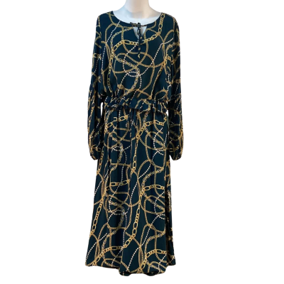 ONLY CARMAKOMA Womens Size L / XL Maxi Dress Navy Blue / Gold Pattern BNWT