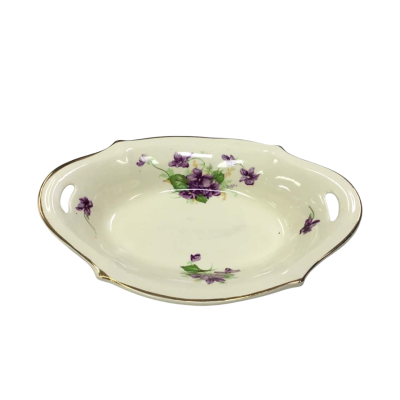 Vintage Royal Staffordshire Pottery A.J. Wilkinson “Honeyglaze Violets” Dish With Gold Trim
