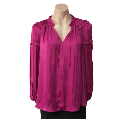 Sussan Womens Size 6 Bright Pink Ruffle Trim Long Sleeve Top Pink  