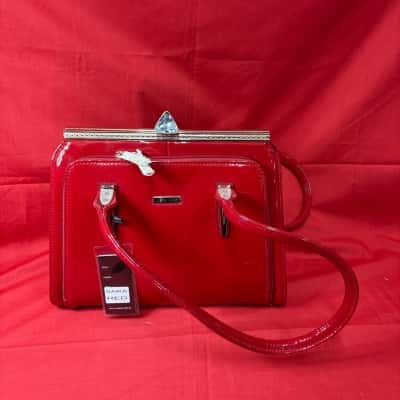 Vera May Women's  Sara Red Shoulder Bag featuring a Distinctive Crystal Like Gem Clasp