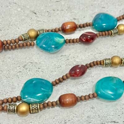 Boho Beaded Blue/ Brown Double Necklace 