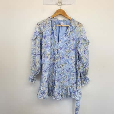 Los Angeles Atelier & Other Stories Blue Floral Long SLeeve Mini Dress Size XS 