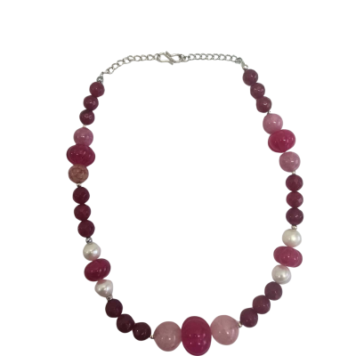 Ruby Red Gem Beaded Sterling Silver Necklace