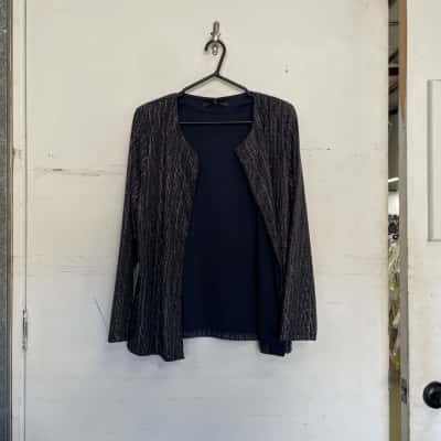 Liz Jordan Womens  Size 12 Open Jacket and Shirt Set Navy Blue / Purple / Silver 