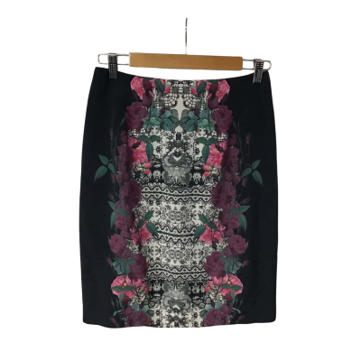 Alannah Hill Womens Size 10 Black / Cream / Pink / Purple / Green Floral Skirt (new)