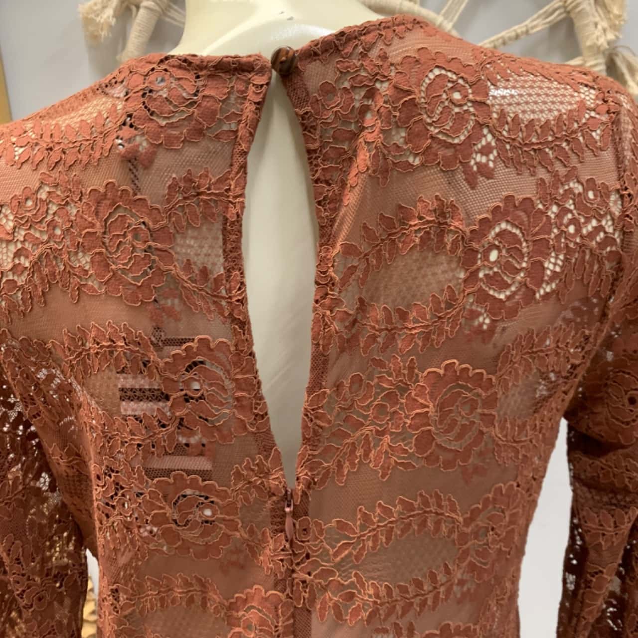 BNWT Curate Trelise Cooper Womens Size L Long Sleeve Lace Maxi Dress Brown (s)