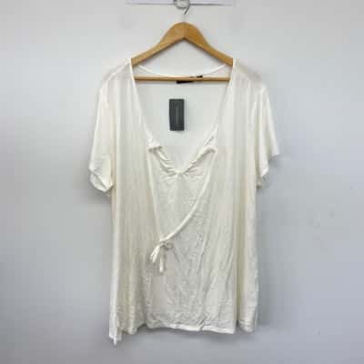Autograph White Tie Neck Top  Size L 