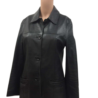  Oroton Womens Small black Leather Jacket / Winter Jacket Black  