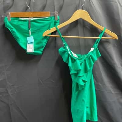 Seafolly Womens Size 8 Green Shimmer Ruched Bikini