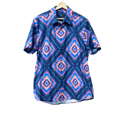 BNWT Sportscraft Mens Size L Navy Blue / Pattern Short Sleeve Shirt