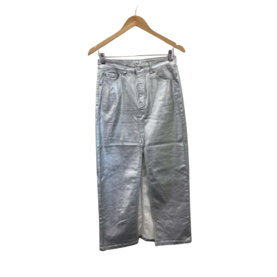Pull & Bear Womens  Size S Denim Skirt Silver Long