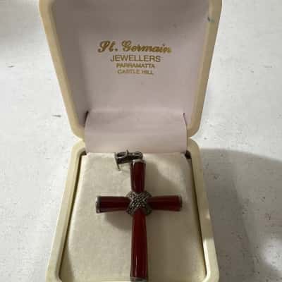 Men’s Sterling Silver Carnelian/Marcasite Pendant - BNIB