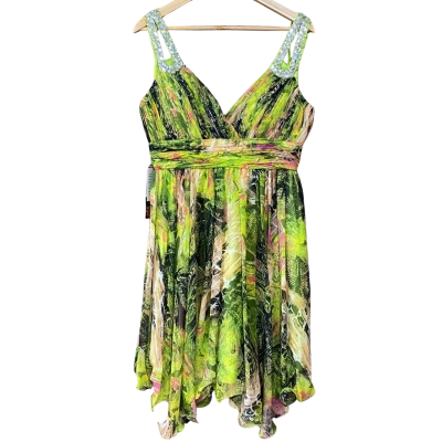 Vintage Gerry Shaw Womens Size 12 Green Pattern Dress