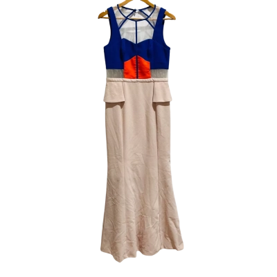 Honey and Beau Womens  Size 12 Cocktail Dress / Maxi Dress / Sleeveless Dress  Blue / Burnt Orange / Cream 