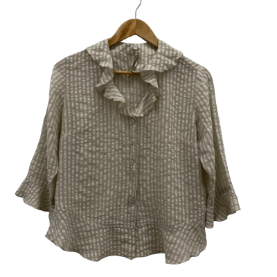 The Ark Women's Size M 3/4 Sleeve Top Beige / Striped 