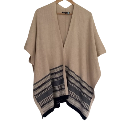 Trent Nathan.  Knitted Poncho. Beige and Navy   Size M 