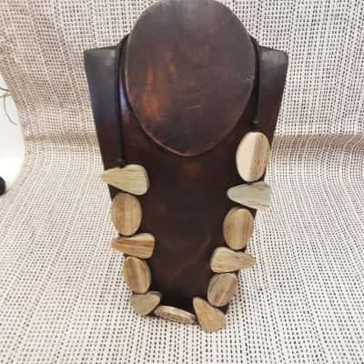 Handmade polish natural wood Beads on dark cord necklace