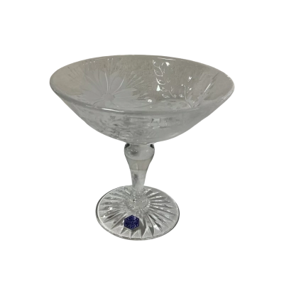 Stuart Crystal Etched Frosted Floral Pattern Compote Bowl