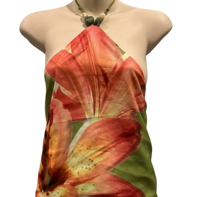 Pepper Mayo Loretta Beaded Top  Womens  Size 10 Coral / Floral / Green 