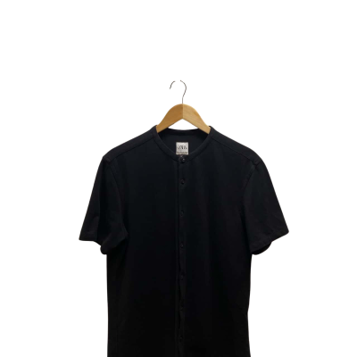 Zara Mens Black Collarless Polo Shirt