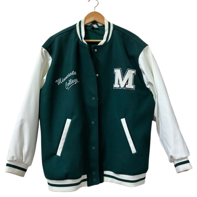 H&M Mens Size L Minnesota College Bomber Jacket in Green / Multicoloured / White 