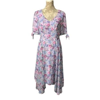 Review Pastel Floral Feminine Flare Long Length Dress