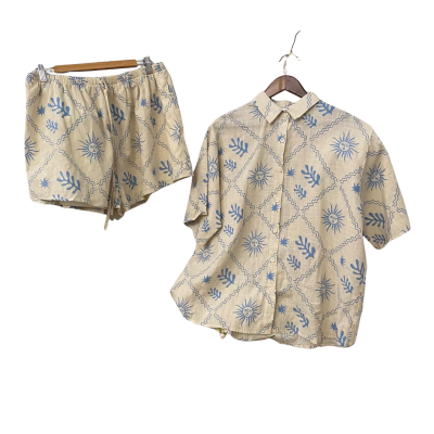  By Frankie shirt & short set Size 16 / XL Natural / blue sun pattern 