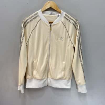 Adidas Women’s Size 14 Bomber Jacket Beige / Cream / Silver 