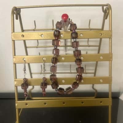 Purple glass earring and bracelet set 