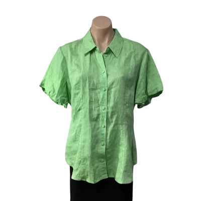 Witchery Womens Size 14 Lime Green French Linen Short Sleeve Shirt 