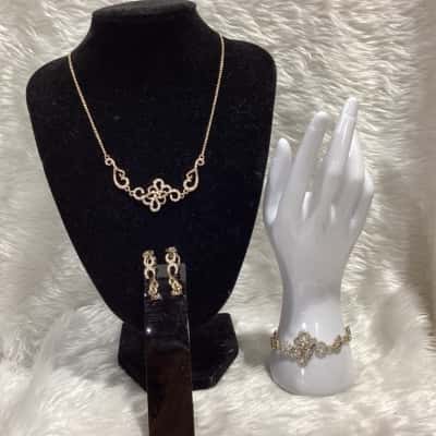  Women's Gold Tone Bracelet, Earrings & Necklace Set
