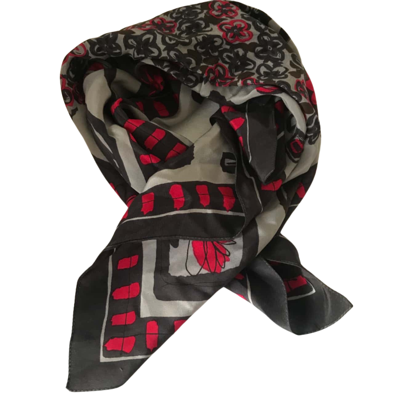 Womens Black / Grey 100 Silk Neck Scarf 50 cm x 50 cm