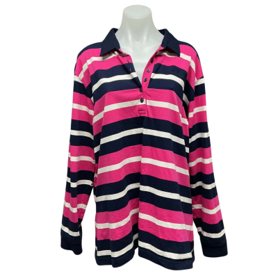 R.M. Williams Stockyard Womens 100% Cotton Size 20 Long Sleeve Top Navy Blue / Pink  / Striped / White 