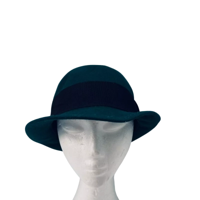  Womens Vintage Filippo Catarzi Green Wool Hat with Black Grosgrain Ribbon Hatband One Size  