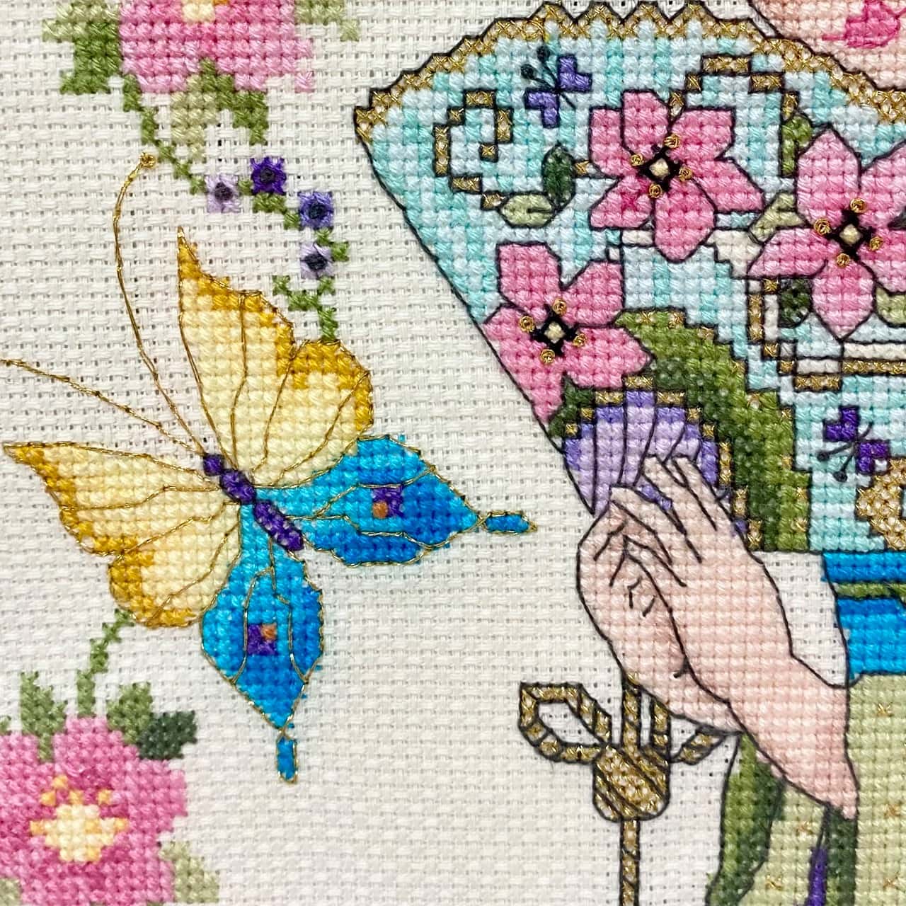 Stunning Japanese Lady Cross Stitch Framed behind Glass 44cm x 34cm (s)